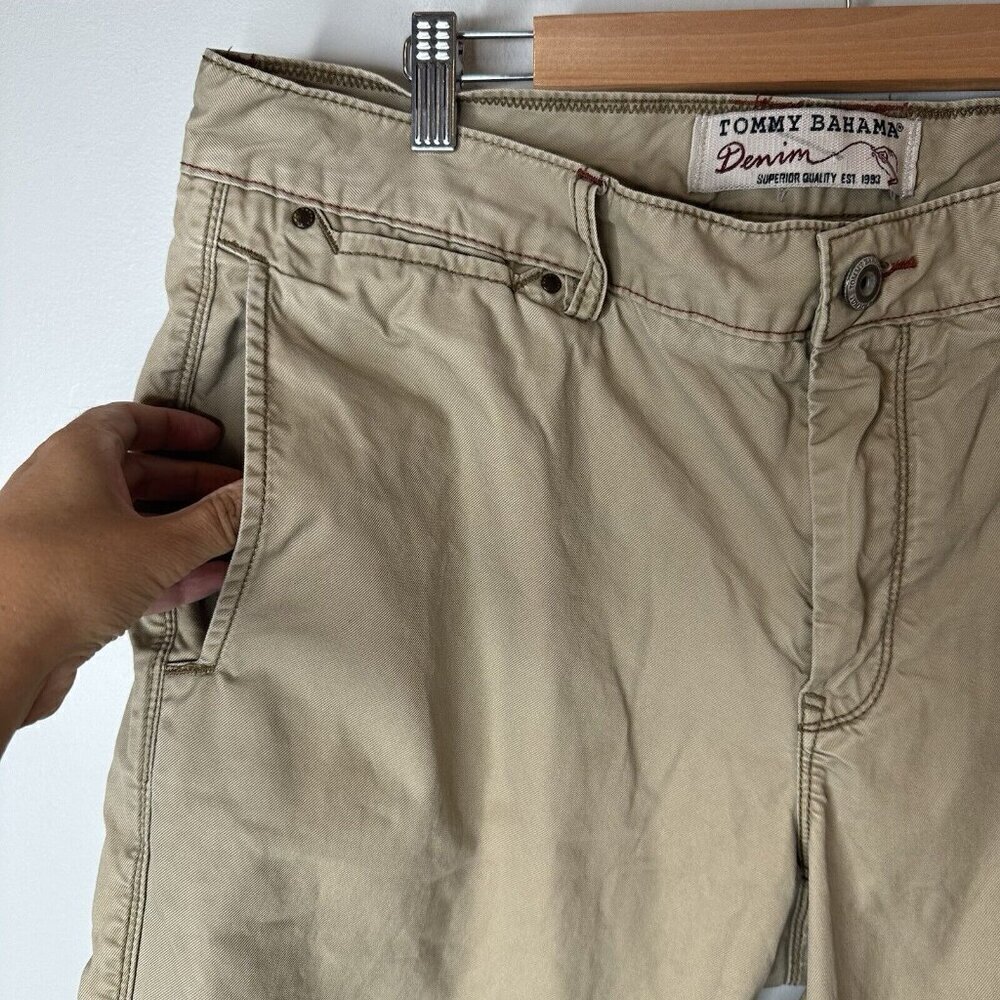 Tommy Bahama Pants Mens 38x30 (actual 38x27) Tan Chino Flat Front Slacks - Picture 3 of 12